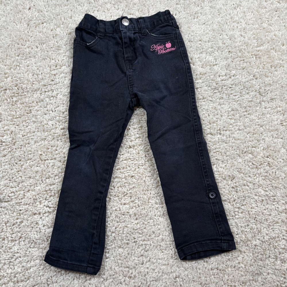 Apple Bottoms Girls Black Denim‎ Jeans Pink Embroidered Logo Size 4T Kids